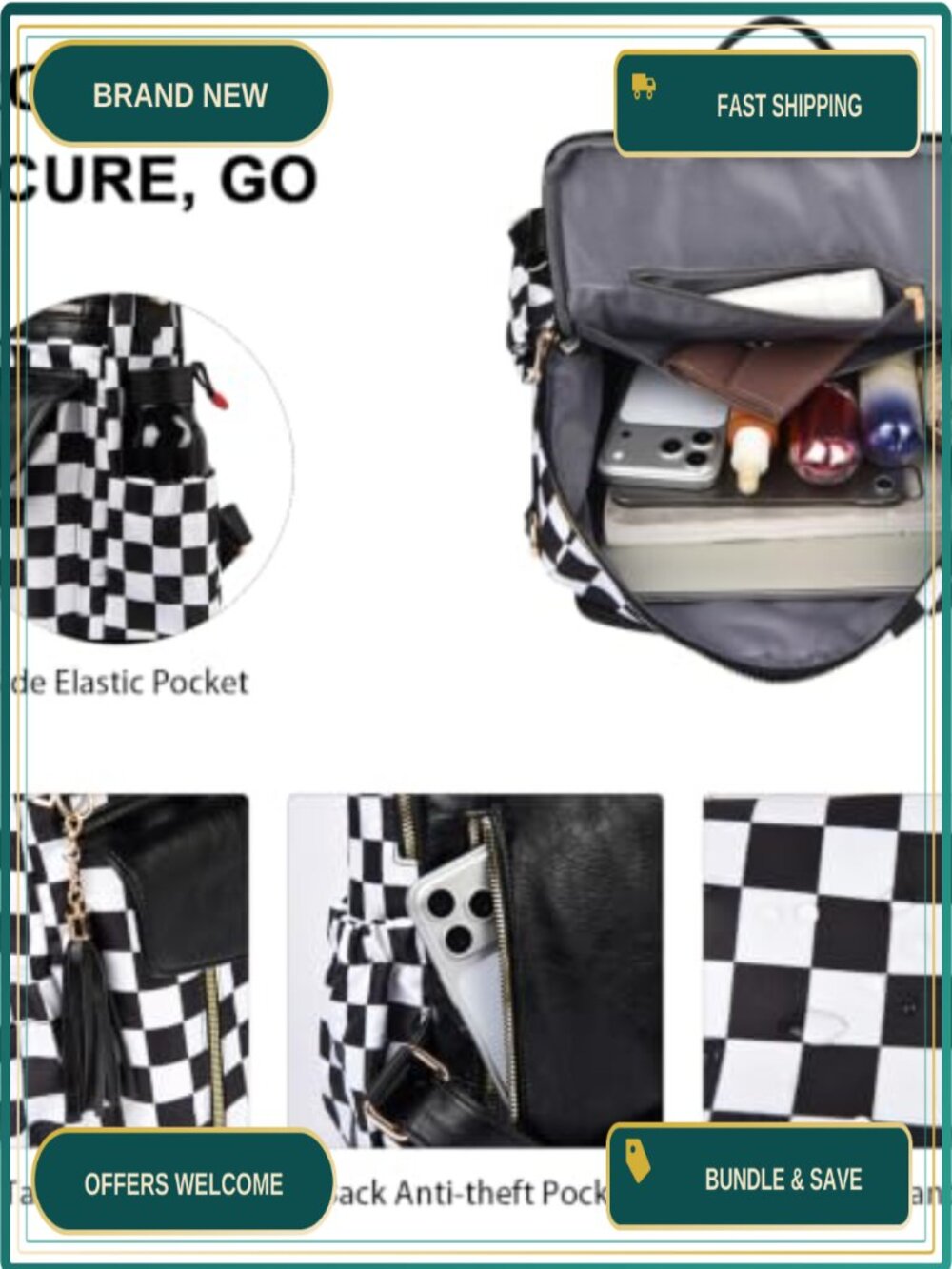 Nylon Backpack Purse Convertible Anti-Theft Shoulder Bag Travel Daypack - Picture 2 of 5